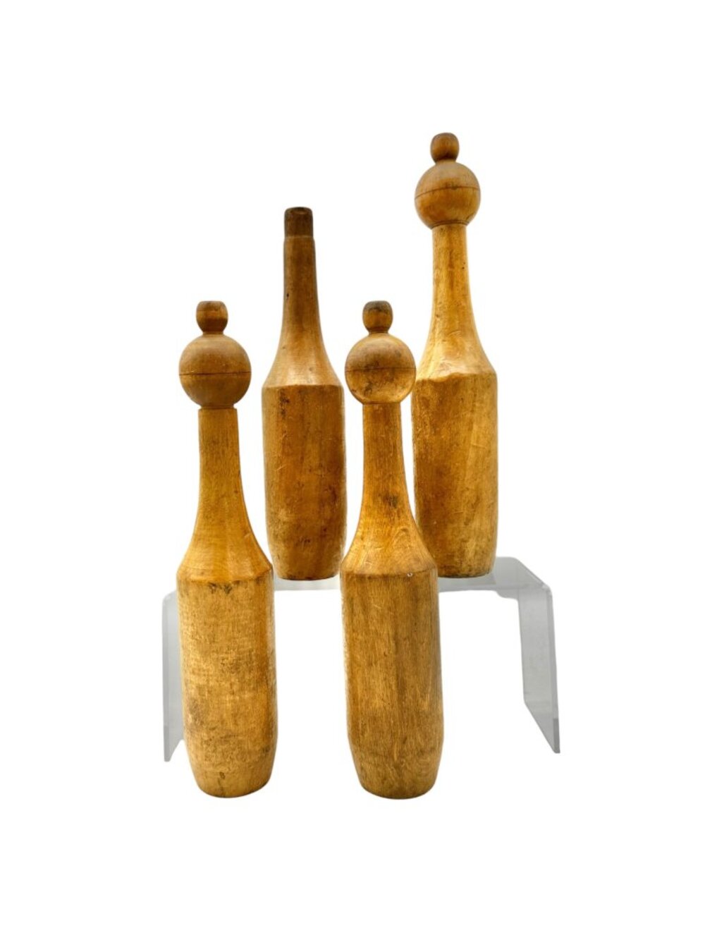 Antique Wooden Juggling Pins Set Of 4 Vintage Circus Decor Collectible 10 Inches